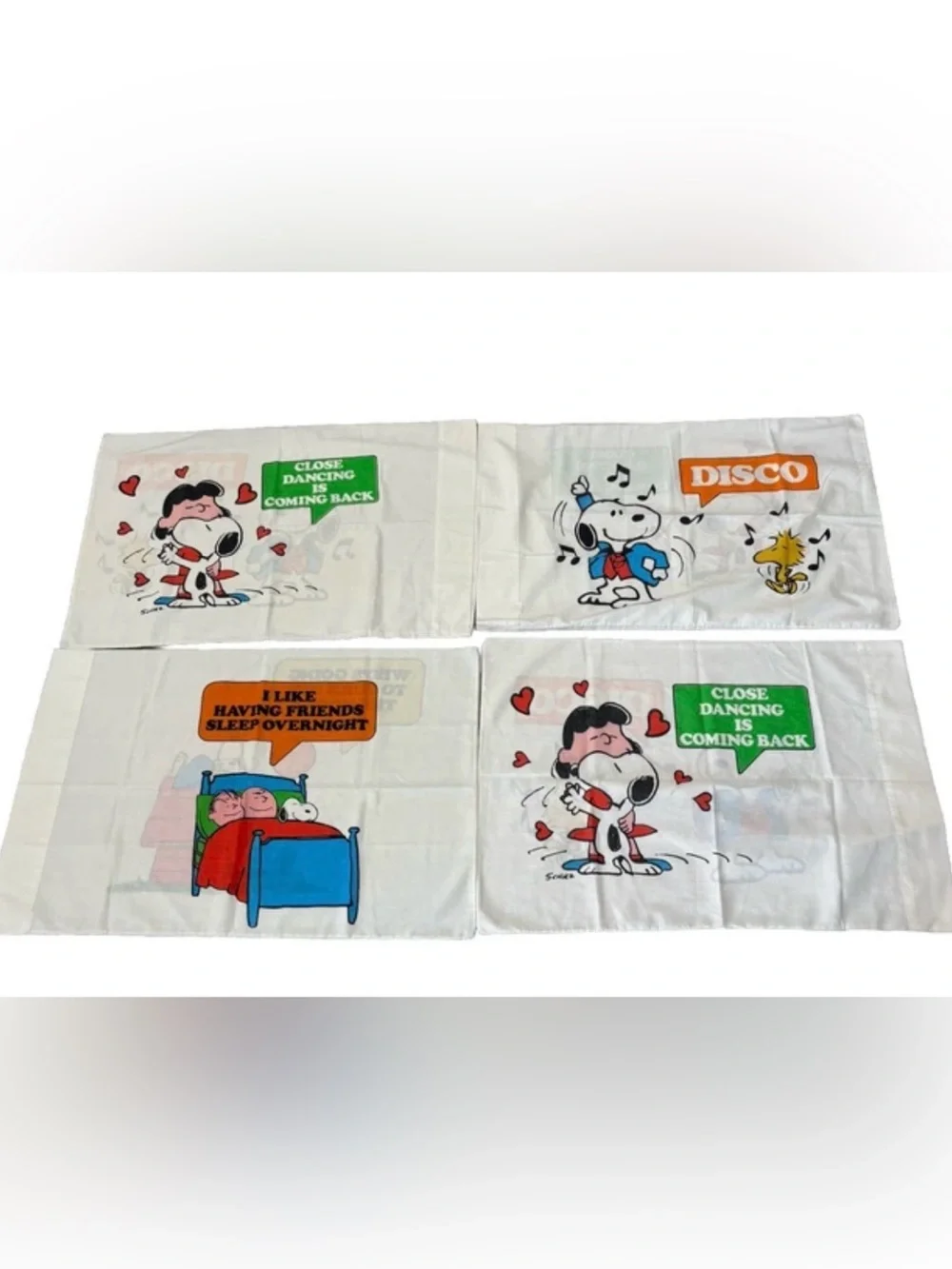 VTG Peanuts Twin Sheet Flat + 4 Pillowcase Montgomery Ward Muslin Snoopy Charlie